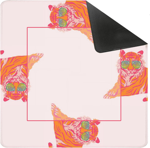 Preppy Pink and Orange Tiger Mahjong Mat for Table 31.5 X 31.5