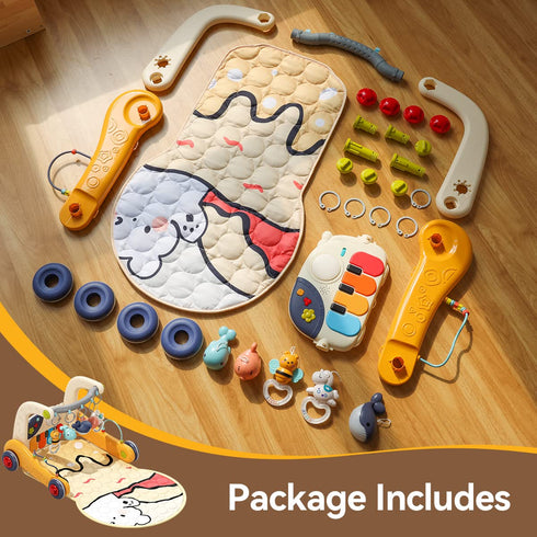 KidsMind 4 1 Tummy 0-6-12 in Baby Play Mat Activity Gym,Baby Kick and Play Piano Time Mat,Musical Learning Push Walker