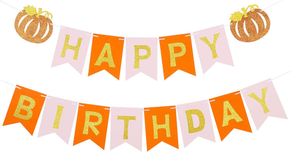 Pumpkin Happy Birthday Banner, Happy Birthday Pumpkin Banner for Fall Pumpkins Themed Birthday Party Decorations
