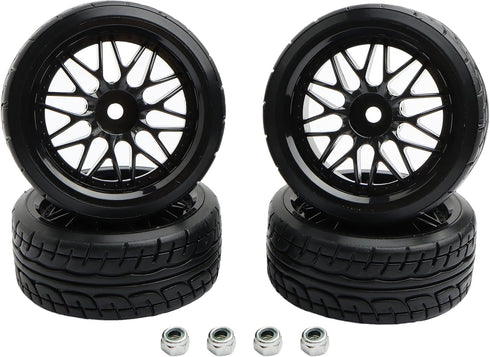 4PCS 12mm Hub Wheels,1:10 62mm Hard Plastic RC Drift Cars On Road Touring Racing Rally Tires for Traxxas HSP Tamiya HPI Kyosho On-Road Drifting Car Trucks (Black)