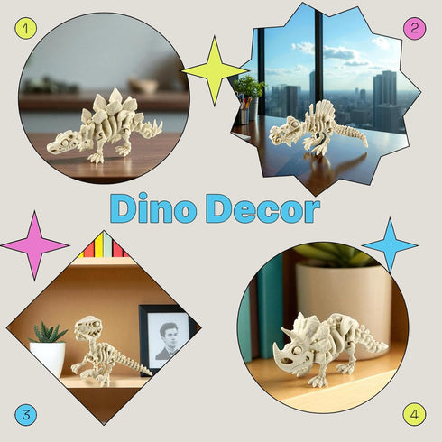 5PCS 3D 3D 3D PowerTRC Printed Dinosaur Skeletons, T-Rex Triceratops Stegosaurus Velociraptor Spinosaurus Fidget Toys