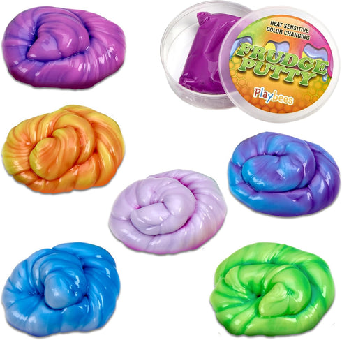 Color Changing Frudge Putty - 6 Pack, Mini Slime Putty for Sensory Play, Educational Games, and Fidget Toys