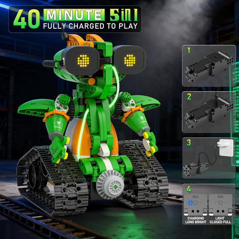 QHECTTY 6-14, 5in1 732 Sets Sets STEM Robot Building Kits for Kids Remote & APP Controlled STEM Tractor/Frog/Robot