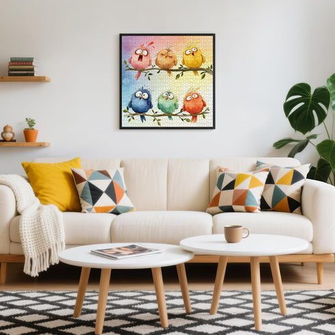 1000 6 22.8x22.8 Funny Birds Piece Puzzle for Adults, Puzzles with Letters on Back, Cute Cartoon Birds Pastel