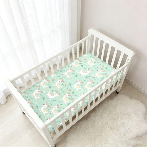 miaozhen 1 Pack 52x28 Cotton Baby Crib Sheets Soft Funny Cute Deer Toddler Mattresses for Nursery Decor cuna para ni?o