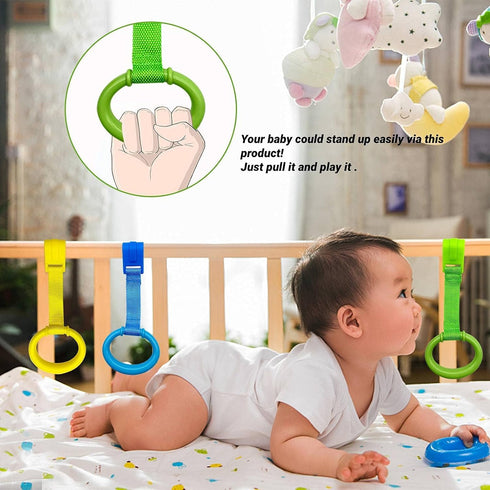 4 Pcs Baby Playpen Pull Up Rings, Crib Assistant Rings for Baby Walking Exercises, Cot Hanging Rings