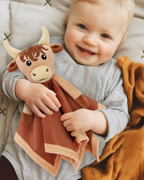 Highland Cow Baby Security Blanket for Boys-Cow baby lovey-Baby Boy Nursery Stuff-Gift for Newborn Boy Baby Shower by Gicoherero
