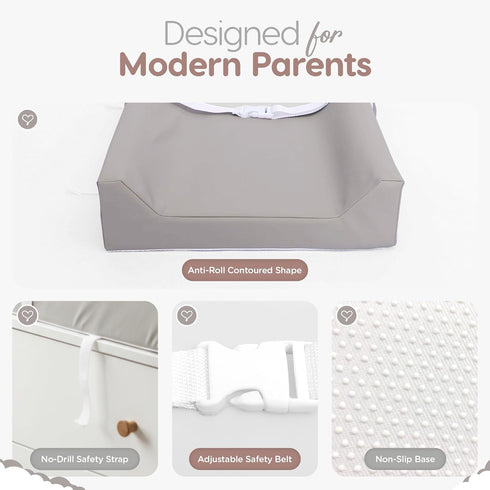 Waterproof Vegan Leather Contoured Baby Changing Pad | Wipe-Clean PU Leather Diaper Change Mat, Soft, Wipeable