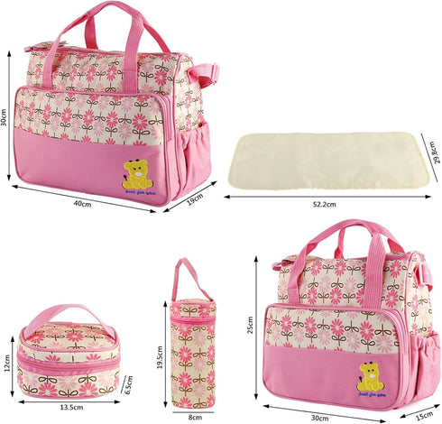 Diaper Bags Tote Set for Boys and Girls - Portable Nappy Changing Bags, Large 5PCS Travel Diaper Bag Set