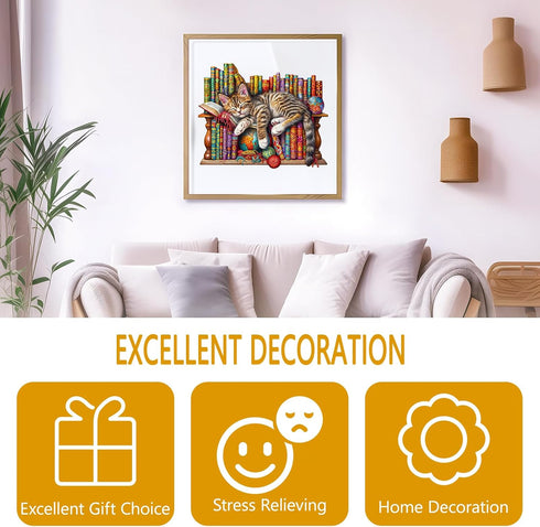 Wooden Puzzles for Adults - Snoozing Cat Wooden Jigsaw Puzzles, Unique Animal Shape Gift for Cat Lovers