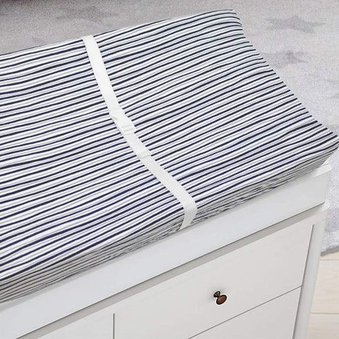 TL Care Printed 100% Cotton Knit Fitted Contoured Changing Table Pad Cover - Navy Fun Stripe