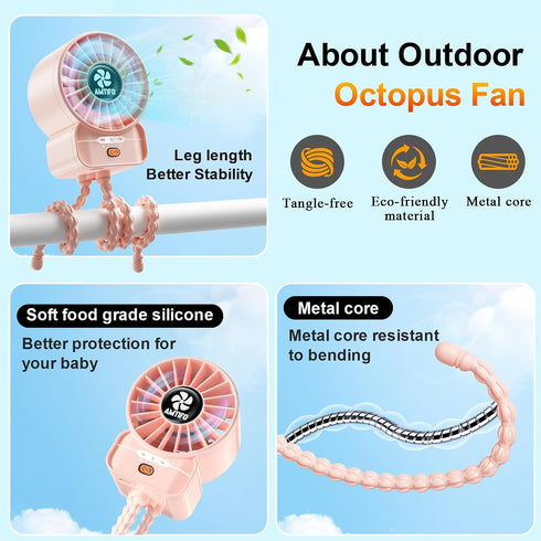 4 AMTIFO Pink Stroller Fan - USB Rechargeable, Quiet Cooling, Adjustable Speeds, Portable Baby Fan for Strollers, Car