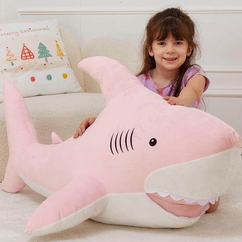 51inch MorisMos Giant Shark Stuffed Animal, Large Shark Plush Toy Pillow Gift for Kids, Girlfriend, Pink