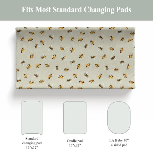 Summer 32''16'' Vintage Bees Changing Pad Covers for Baby Girl Boy Retro Neutral Bees Honey Fitted Changing Table Cover