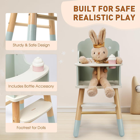 18 inch 18 inch Pithfor Wooden Baby Doll High Chair, Baby Doll Furniture, Fits Up to Dolls, Doll Accessories - Green