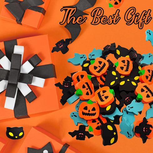 Halloween Mini Erasers for Kids, 48pcs Cute Pumpkin Ghost Bat Erasers for Trick or Treat Party Favors
