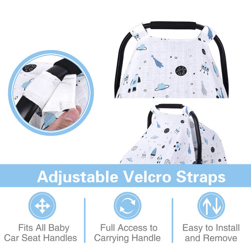 Muslin Car Seat Covers for Babies, Lightweight Infant Carseat Canopy, Breathable Baby Carrier Cover, Newborn Boys Girls Shower Gift, Fit Spring Summer/Hot Days/Warm Weather