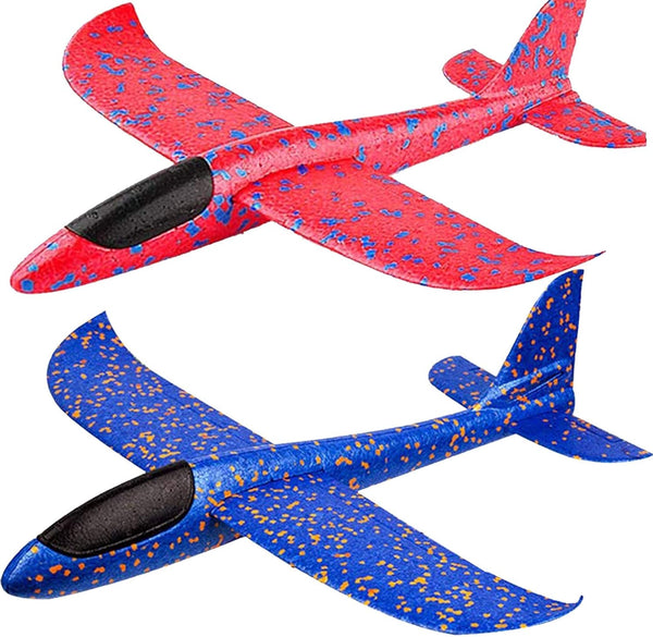 BooTaa 2 Pack Airplane Toys, 17.5" Large Throwing Foam Plane, 2 Flight Mode Glider for Kids, Outdoor Sport Toys