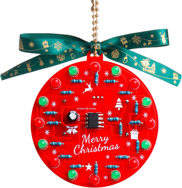 Beginner Learn to Solder Fun Kit: LED Christmas Tree Decoration Soldering Kit with Red and Green LEDs
