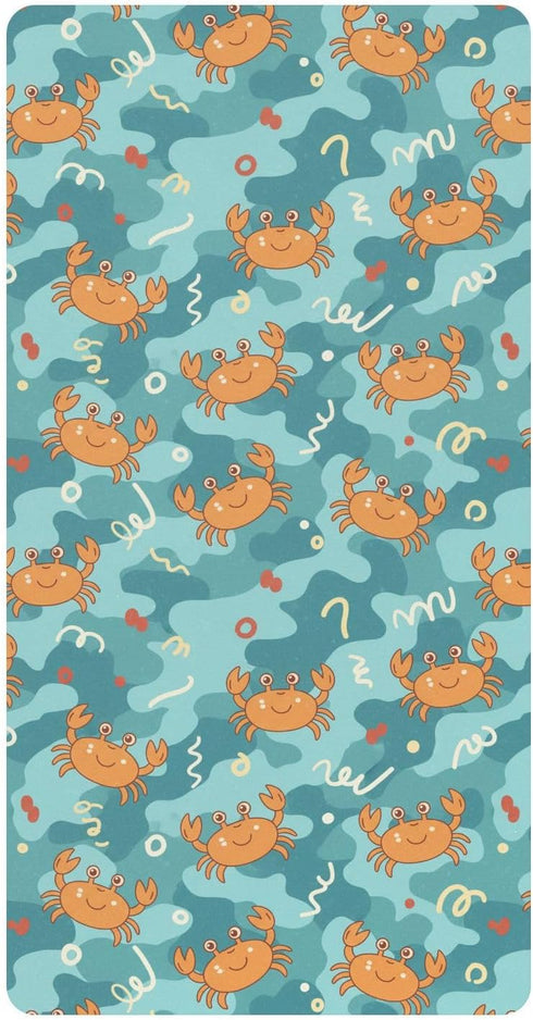 Jynexis Crabs Underwater Blue Print Baby Crib Sheets, Cotton Fitted Crib Sheet, Soft