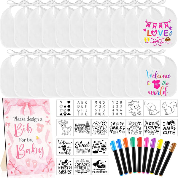 FIONUPI 55 Pcs Baby Bibs Decorating Kit Includes 1 Wooden Pink Bow Baby
