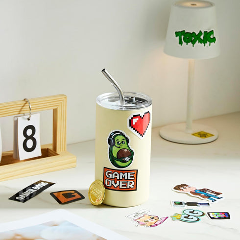 Video Game Themed Custom Vinyl Die-Cut Sticker Pack, Adhesive Decals for Laptop, Water Bottle, Journal, Phone (64 Pack)