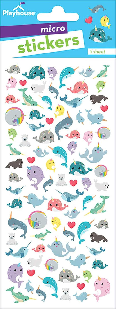 1 Pack Playhouse Narwhal Party Glitter Accent Micro Mini Sticker Sheet
