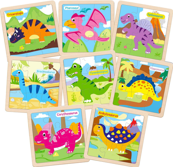 Wooden Puzzles for Toddlers 2-4, 9 Pieces Dinosaur Jigsaw Puzzles for Kids