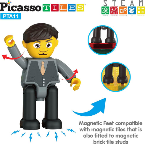 Picasso Toys 8 Piece Magnetic Action Figures Family Character Set for Building Block Tiles, Educational Kit