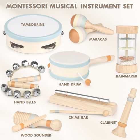 Montessori Music Toys for Toddlers 1-3 - Natural Wooden Instruments for Babies 6-12-18 Months - Educational Gifts