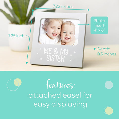tiny ideas Me and My Sister Picture Frame - Baby Keepsake Frame for Sibling Gifts, 4x6 Photo Insert, Gray