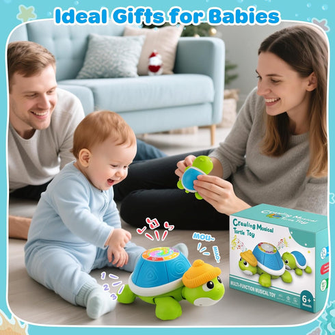 Jumlys 6-12 Tummy 7 8 9 10 11 1 Baby Toys Months, Musical Turtle Crawling Infant Toys for Time, Early Learning