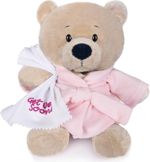 My OLi 9" Teddy Bear Plush Toy Dressed in Bathrobe with Soothing Towel “Get Well Soon” Gift for Kids, Pink