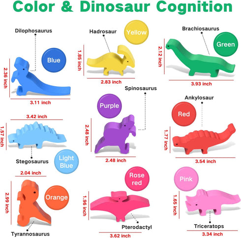 FFTROC Montessori Dinosaur Toys for 2-4 Year Old Boys, Wooden Stacking Balancing Block Sets for Kids