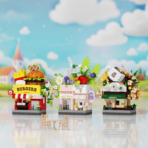 Sacblirr Set Juice Shop City Street View House Mini Building Micro Blocks Toy Store Shop for Home Decor Toys Birthday