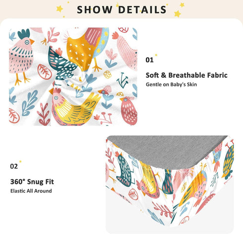 KICPOAY 52x28 Chick Happy Easter Toddler Bed Crib Sheets Baby Crib Sheets Cover for Soft Mini Crib Mattress