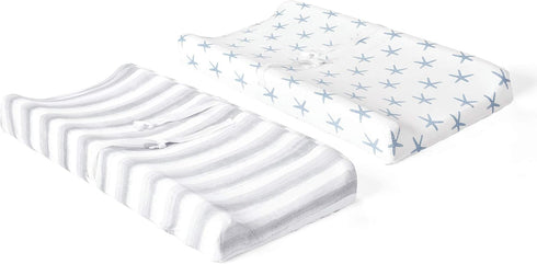 Lush Decor 2 Pack Baby Seaside Starfish Organic Cotton Changing Pad Cover, Blue