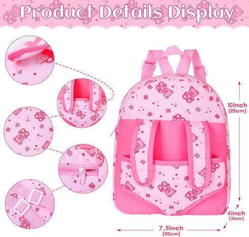 12" Backpack Box,12 Inch 3+ Baby Doll With Bear Pattern Carrier In Gift Realistic Baby Dolls With Clothes