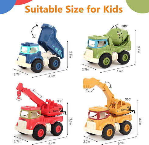 Construction Toys for 1-5 Years Old Boys Girls - Sandbox Excavator Toy Construction Truck Vehicles, Birthday Gifts