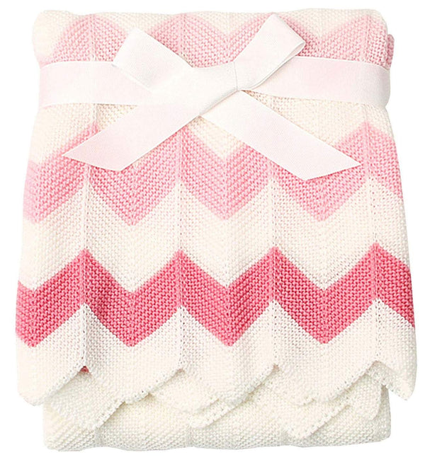 Baby Blanket Knitted Pink Chevron, Soft Toddler Nursery Crib Throw Blankets, Receiving Swaddle Blanket, Stroller Cover