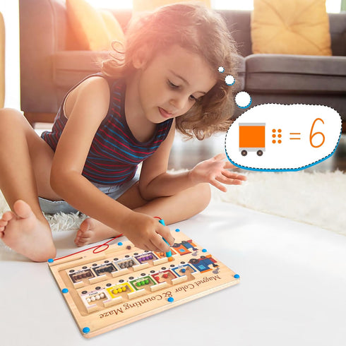 Magnetic Color and Number Maze Board, Montessori Fine Motor Skills Toys for 2 3 Year Old, Preschool Learning Activities