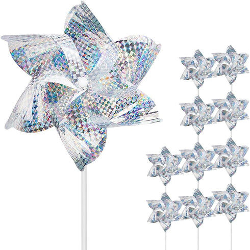 SUNPRO Reflective Pinwheels, 10-Pack Extra Sparkly Pinwheels for Garden Decor, Scare Birds Away from Yard
