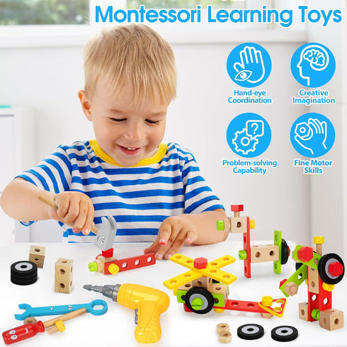 Set 3 4 5 44 Kids Tool Toy with Drill, Stem Montessori Toys for Years Old Boy Girl, Pcs Wooden Toddler Tool Kits Inc