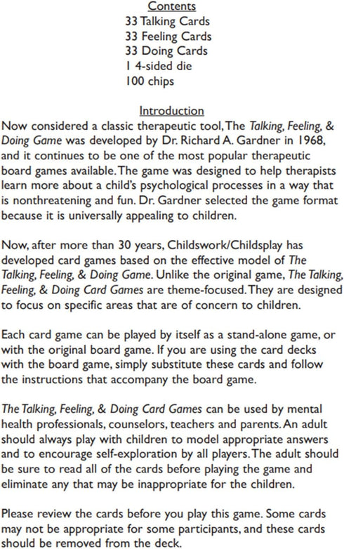 Childswork / Childsplay The Talking, Feeling, & Doing Grief Card Game