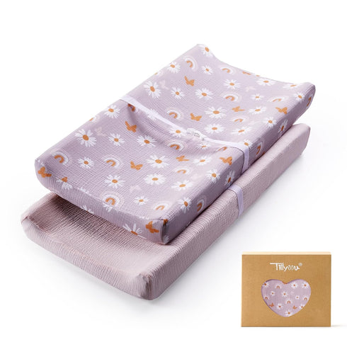 TILLYOU Muslin Changing Pad Cover for Baby Girls Boys, Soft and Breathable