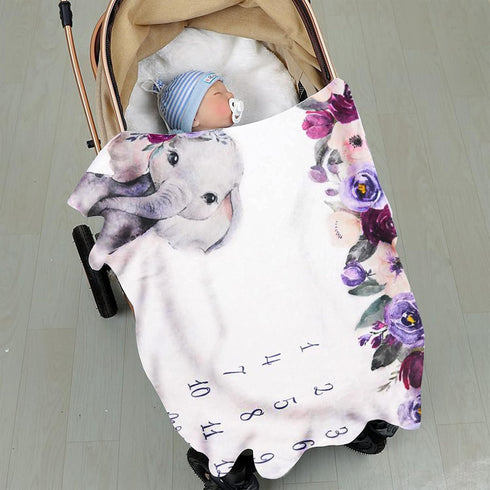 Elephant Newborn Baby Monthly Milestone Blanket, Organic Plush Fleece Photography Background Prop for Boy Girl