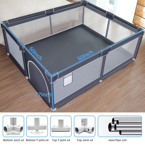 Baby Playpen, 50 x 50 inch Playard for Babies and Toddlers, Grey Baby Fence with Soft Breathable Mesh