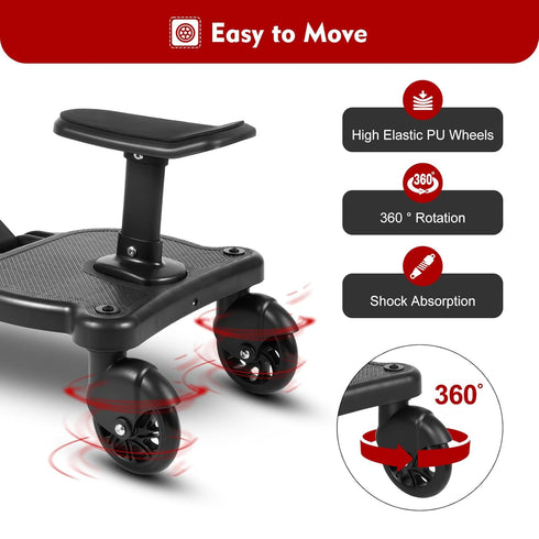 HIFMGHE 2-in-1 55lbs(Black) Universal Stroller Board, Adjustable Stroller Glider Board Baby Car Attachment