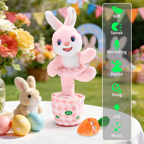 60+ Cessfle Talking Dancing Easter Bunny Plush, Easter Basket Stuffers Toddler Girl Boy, Volume Adjustable Glowing