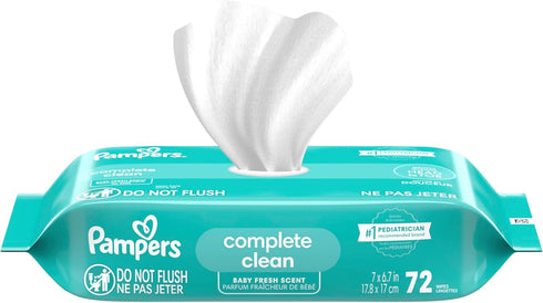 864 (12 Packs) Pampers Baby Wipes, Complete Clean Baby Fresh Scented Wipe, Gently Cleans Head to Toe, Total Flip-Top
